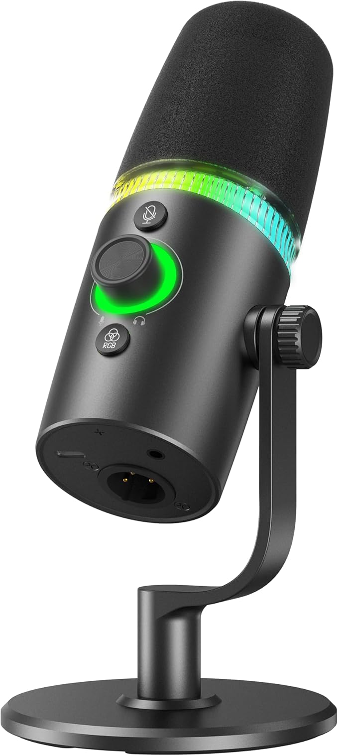 USB/XLR Dynamic Microphone Podcast & Gaming Microphone for PC, Vocal Mic with RGB Lighting, Tap-to-Mute, Gain Control & Headphone Monitoring for YouTube Streaming