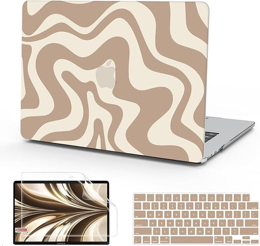 B BELK Compatible with MacBook Air 13 inch Case M5 2026 2025 2024-2022 M4 M3 M2 A3449 A3240 A3113 A2681, Plastic Hard Shell+Keyboard Cover+Screen Protector for MacBook Air 13.6 inch Case, Brown Wave