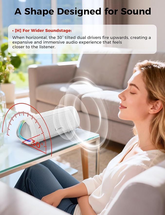 Bluetooth Speaker with HD Sound, Portable Wireless, IPX5 Waterproof, Up to 20H Playtime, TWS Pairing, BT5.3, for Home/Party/Outdoor/Beach, Electronic Gadgets, Birthday Gift (White)