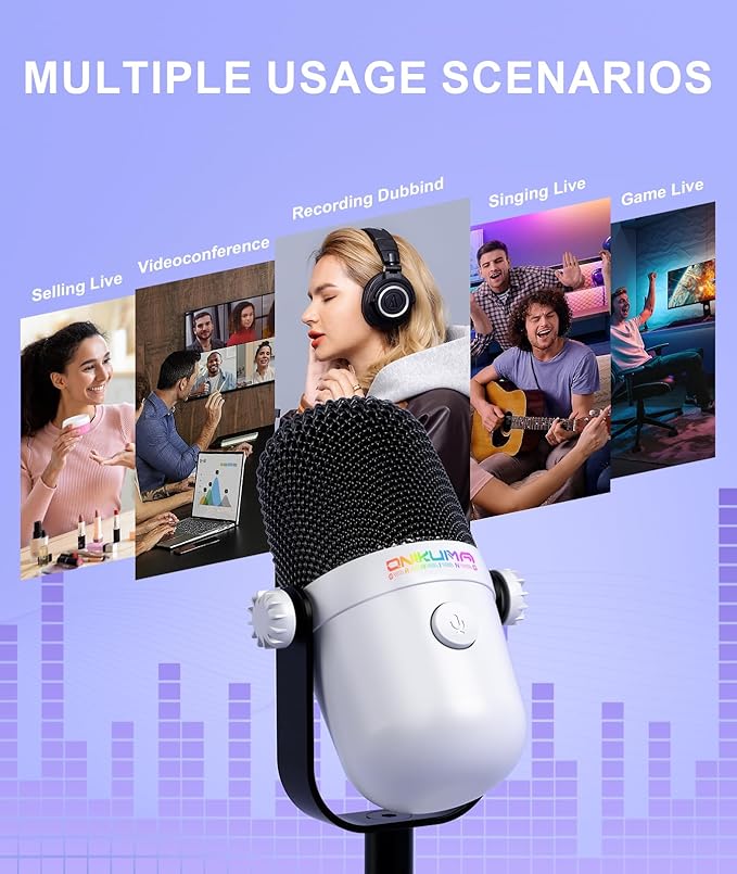 Gaming Microphone with Noise Cancellation & Mute Button, USB Condenser Mic for Streaming/Recording, Ultra-Compact Design, Compatible with PC/Mac/PS4/PS5, Podcast/YouTube/Twitch/Discord (White)