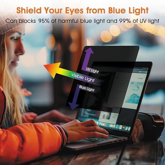 Laptop Privacy Screen 15.6 Inch 16:9, Anti Glare Film Blue Light Filter, Computer Privacy Screen Shield Compatible with 15.6'' Hp Acer Asus Lenovo Dell Samsung Portable Monitor Protector