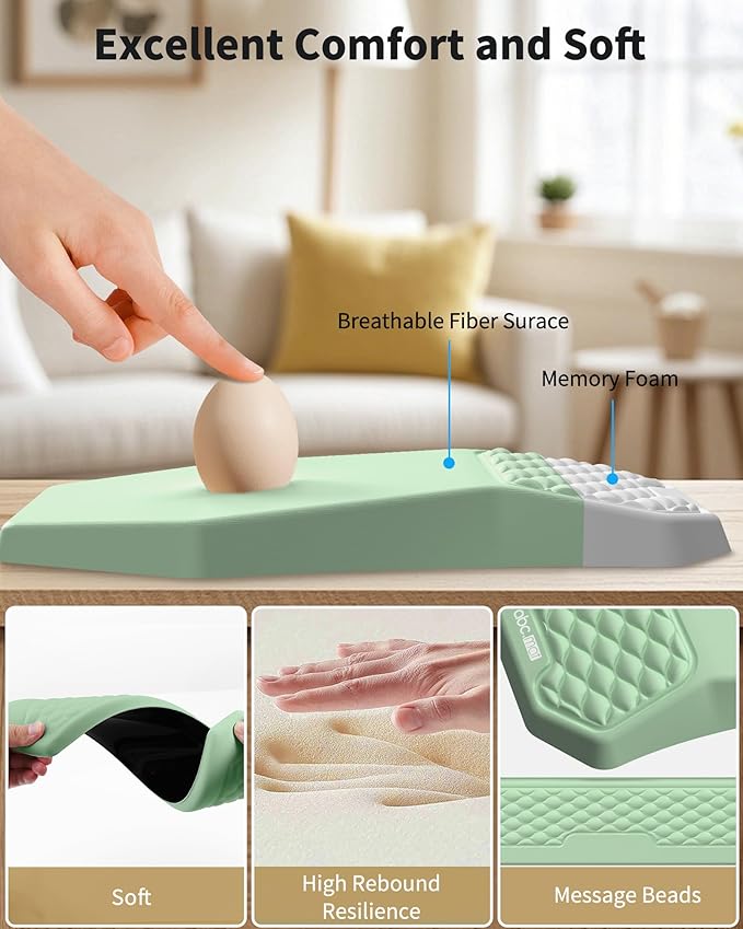 Ergonomic Mouse Pad Wrist Rest Support, Massage Design Surface for Carpal Tunnel Pain Relief, Memory Foam, Non-Slip PU Base for Computer Desk, Green