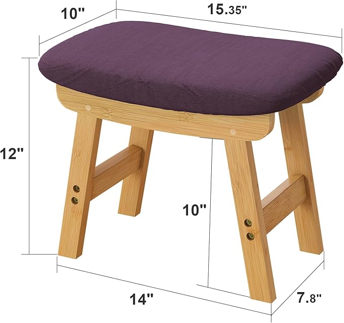 viewcare Pruple Foot Stools Ottoman, Purple Small Soft Footrest Ottoman with Wood Legs, Sofa Footrest Extra Seating for Living Room Entryway Office