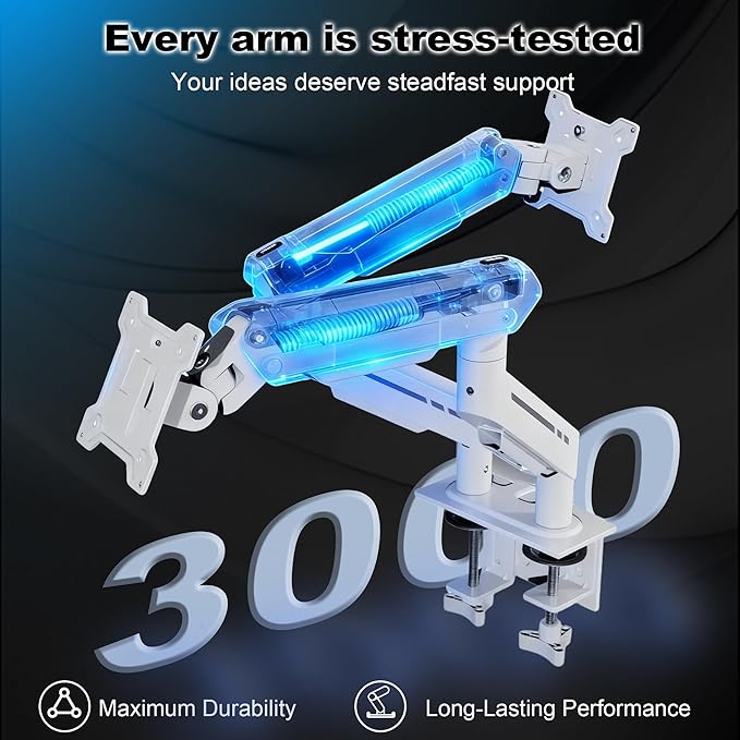 THEARK Dual Monitor Stand for Desk - Dual Monitor Mount for 17-32 Inch Screens,Height Adjustable Dual Monitor Arm Desk Mount with Clamp and Grommet Base,75x75/100x100mm VESA Mount,Max 19.8 lbs,White