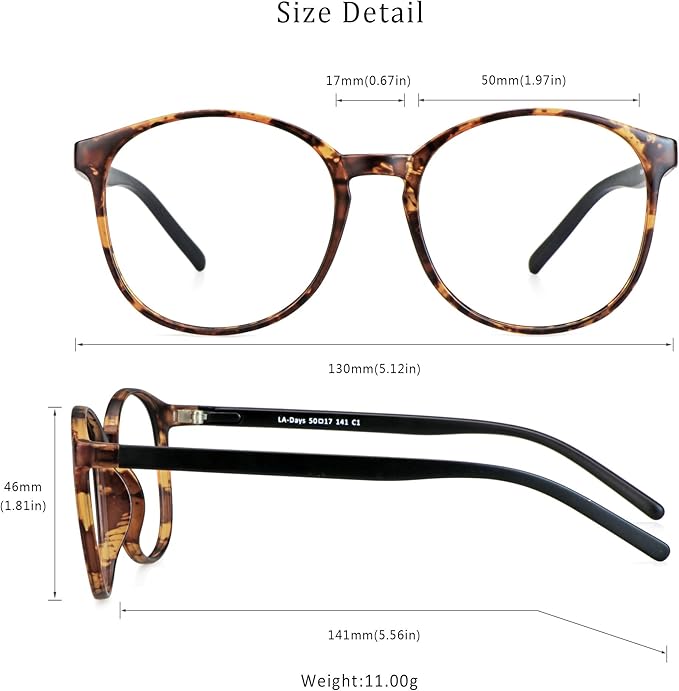 LifeArt Round Blue Light Blocking Glasses, Computer Glasses, Gaming Glasses, TV Glasses for Women Men (Tortoise, 3.00 Magnification)