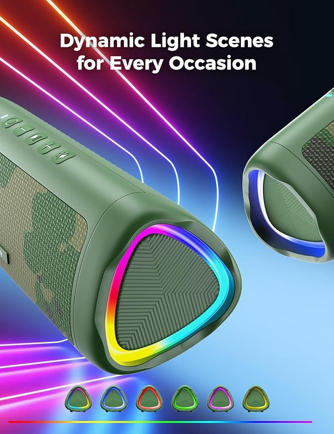 Bluetooth Speaker with HD Sound, Portable Wireless, IPX5 Waterproof, Up to 20H Playtime, TWS Pairing, BT5.3, for Home/Party/Outdoor/Beach, Electronic Gadgets, Birthday Gift (Camo)