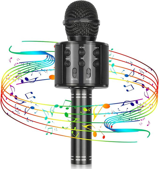 Best Gifts for Kids, Wireless Karaoke Microphone Bluetooth for Birthday Gifts for 4-12 Year Old Girls Boys for Girls Age 4-12 Christmas Xmas Stocking - Black