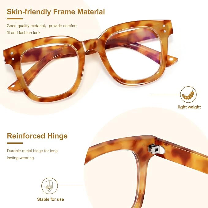 Madison Avenue Oversized Blue Light Blocking Glasses for Women Fashion Blue Light Blockers Anti Eyestrain & UV Protection Computer Eyeglasses (Orange Demi)
