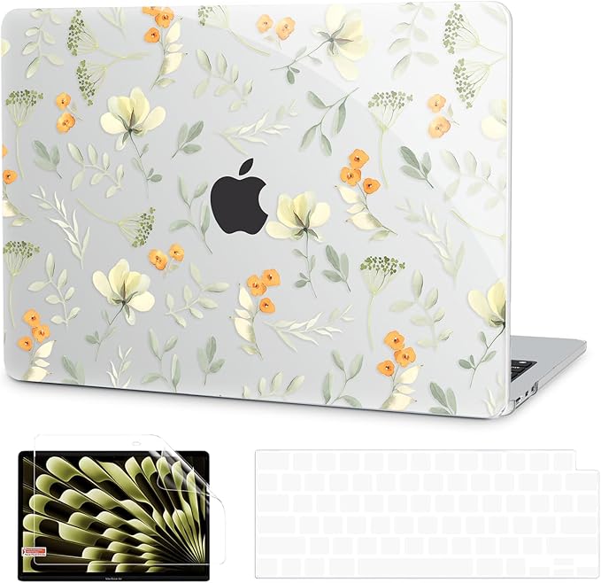G JGOO Compatible with MacBook Air 13 inch Case 2026 2025-2022 M5 A3449 M4 A3240 M3 A3113 M2 A2681, Hard Shell for MacBook Air 13.6 inch Case + Keyboard Cover + Screen Protector, Green Leaf