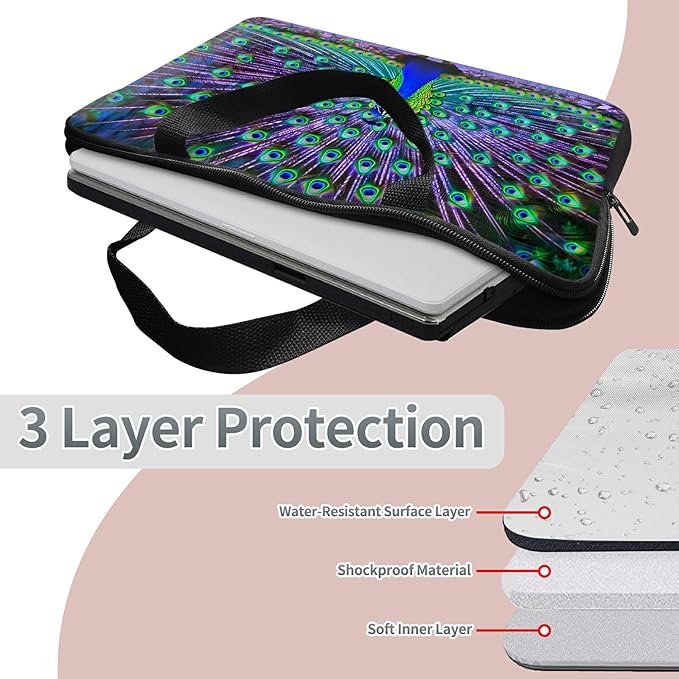 Laptop Sleeve Case Bag 13 inch, Peacock Slim Carrying Case Handbag Travel Laptop Bag for 13 inch MacBook Air M3/M2/Pro M2/ 13" iPad Pro/Air M4/M2 2024