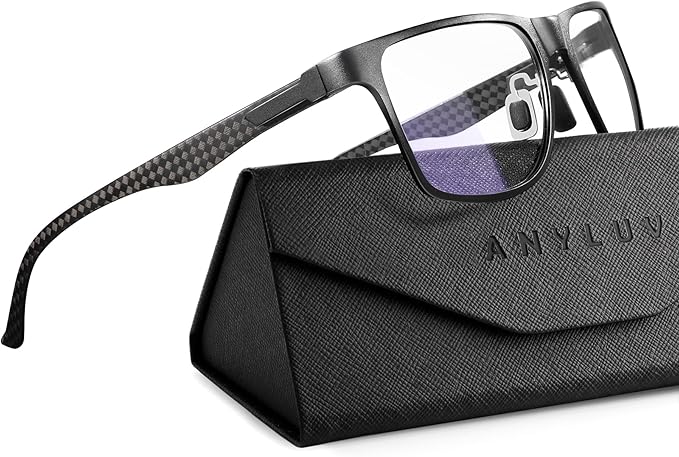 ANYLUV Carbon Fiber Reading Glasses for Men Women, Blue Light Blocking Computer Readers, Anti Glare Spring Hinge