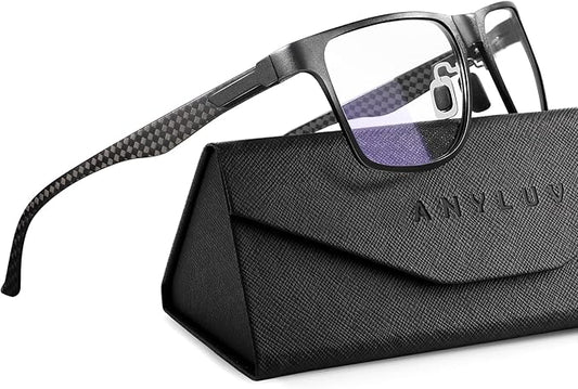 ANYLUV Carbon Fiber Reading Glasses for Men Women, Blue Light Blocking Computer Readers, Anti Glare Spring Hinge