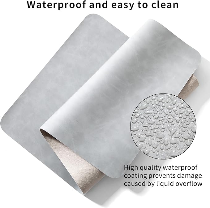 Desk Pad Soft PU Leather Extra Large Mouse Pad Laptop Computer Desk Mat Table Blotter Flat Smooth Waterproof Non-Slip Desktop Protector Writing Pad for Office and Home (Light Grey, 120x43cm)