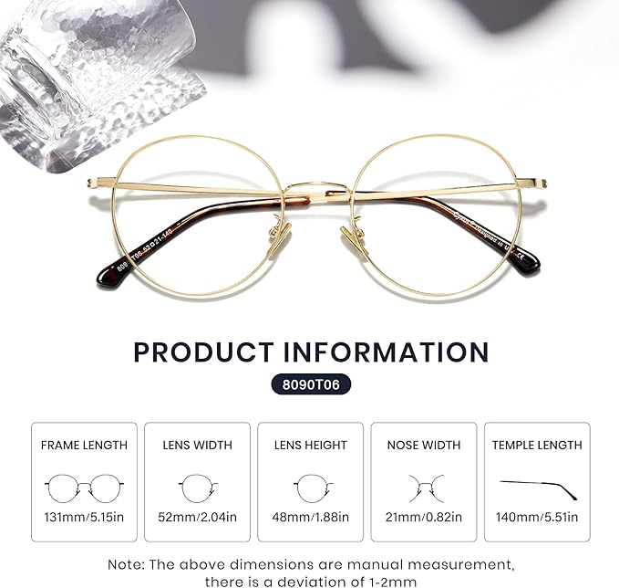 Cyxus Blue Light Glasses for Men and Women, Round Metal Frame Computer Eyeglasses for Office, Gaming, Reading 8090