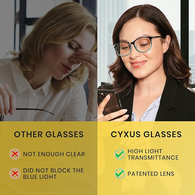 Cyxus Blue Light Blocking Glasses Women Men Computer Gaming Square Glasses UV400 Protection Anti Eyestrain T32