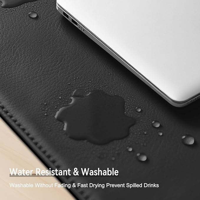Dual Sided Leather Desk Mat - Waterproof Desk Pad - Ideal for Large Mouse Pad and Desk Mats on Top of Desks (Black, 11"*8")