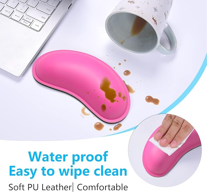 Dapesuom Mouse Wrist Rest, Ergonomic Memory Foam Mouse Wrist for Computer Desk Mats Support, PU Leather Hand Rest Pad Cushion for Gaming, Laptop, Men, Women, Pain Relief & Easy Typing, Hot Pink
