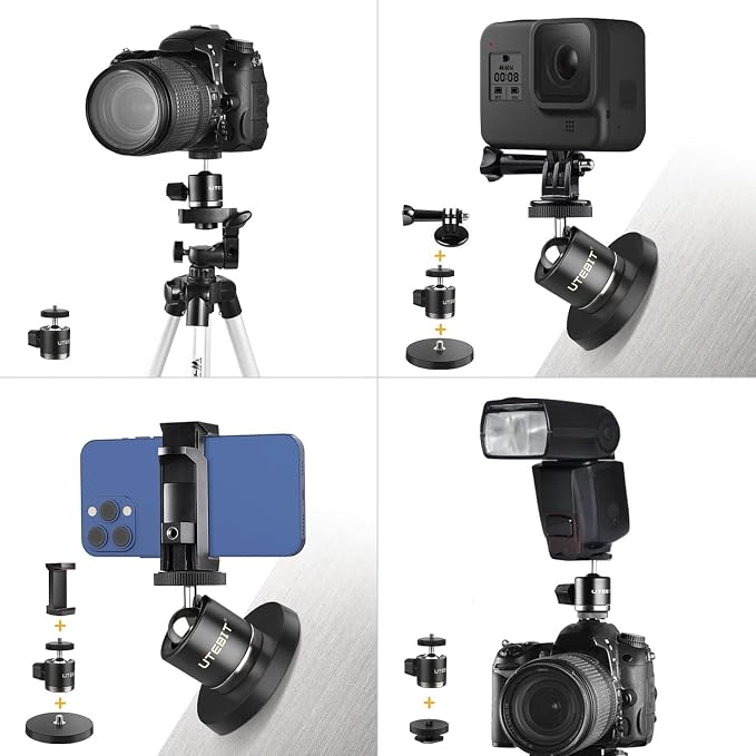 UTEBIT Magnetic Camera Mount for Action Camera, 66lb Strong Magnetic Mount with 360?? Rotation Ball Head for Car or Magnetic Surfaces, Compatible with Gopro Hero 13, DJI Osmo Action Osmo Nano, Insta360 - Image 4
