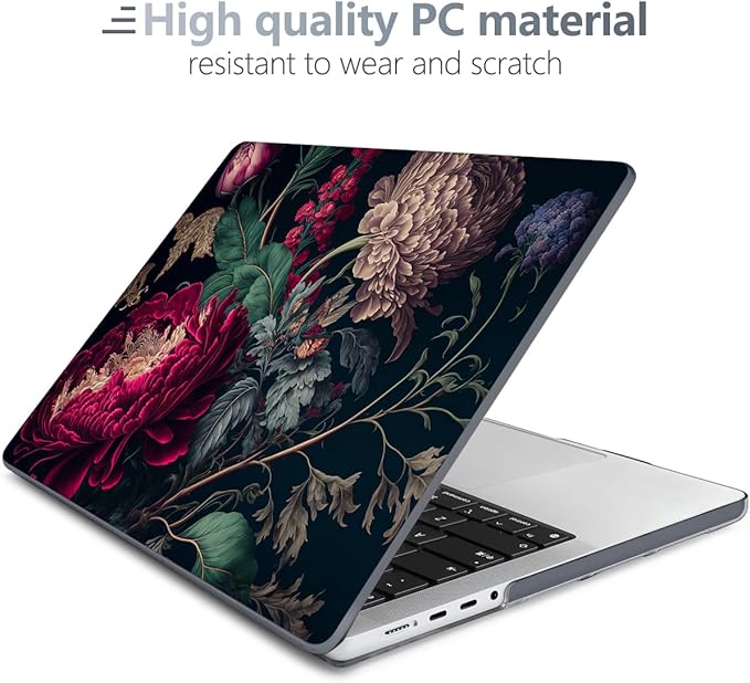 Batianda for MacBook Pro 14 Inch Case 2026-2021 Release M5 M4 M3 M2 M1 Pro/Max, 1.2mm Slim Graphic Hard Shell Cover with Keyboard Cover, Screen Protector 4-in-1 Bundle, Vintage Flower