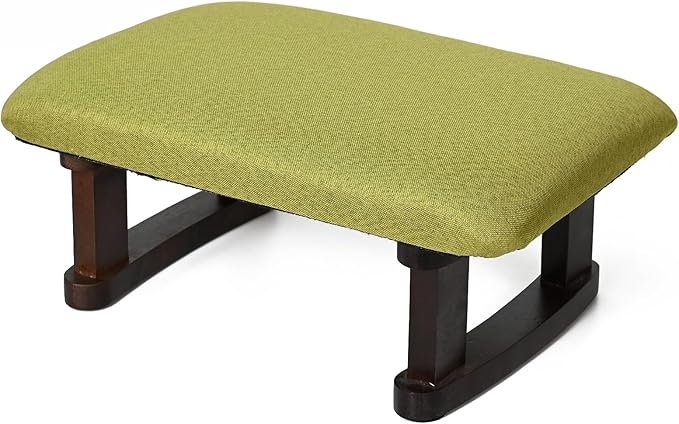 Small Footstool Office Under Desk Ottoman Padded Hassock 16.1"(41cm) x 6.7"(17cm) with Wooden Legs Modern Living Room Bedroom Work Nail Salon Compact Footrest Stool Relaxation Rest Foot Stool (Green)