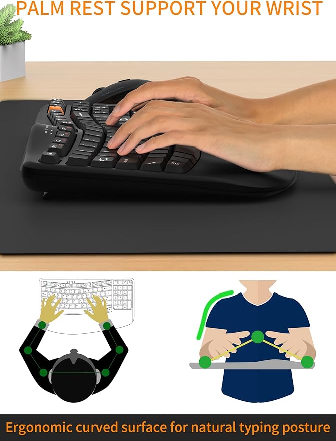 RECCAZR Ergonomic Wireless Keyboard with Wrist Rest, Wave Keys for Comfortable Natural Typing, 2.4GHz Ergo Wireless Computer Keyboard for Windows, Mac OS Laptop/PC/Notebook (Black&Orange)