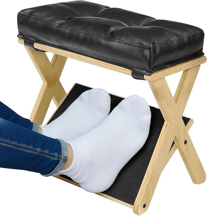 Double Step Foot Rest for Under Desk at Work, Wooden Under Desk Footrest with Non-Slip EVA Stepping Surface, Ergonomic Foot Stools for Under Office Desk, Enhances Posture,Home Office Gaming