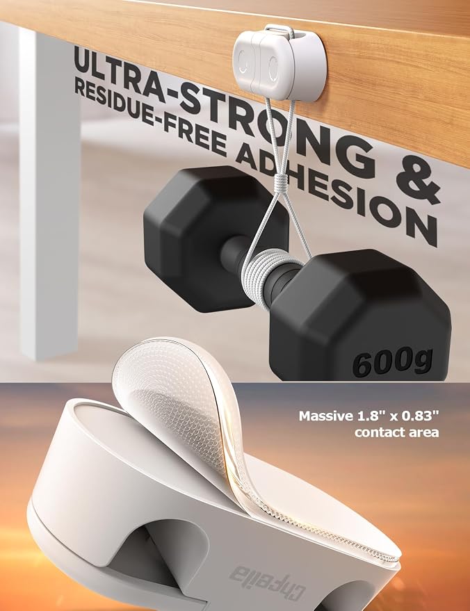 Magnetic Cable Clips - Chfeila 4Pack [Dual Slot] [360??Rotating & Twist-Lock] Cord Management, Adhesive Phone Charging Keeper, Wire Organizer Holder for Nightstand, Home Office Desk Accessories Decor - Image 4
