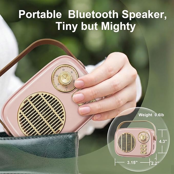 Retro Bluetooth Speaker, Vintage Decor, Gifts for Women Men Teen Girls,Portable Wireless Bluetooth Speaker, Cute Aesthetic Style for Office Kitchen Desk Bedroom Outdoor Support USB/TF Card/AUX (Pink)