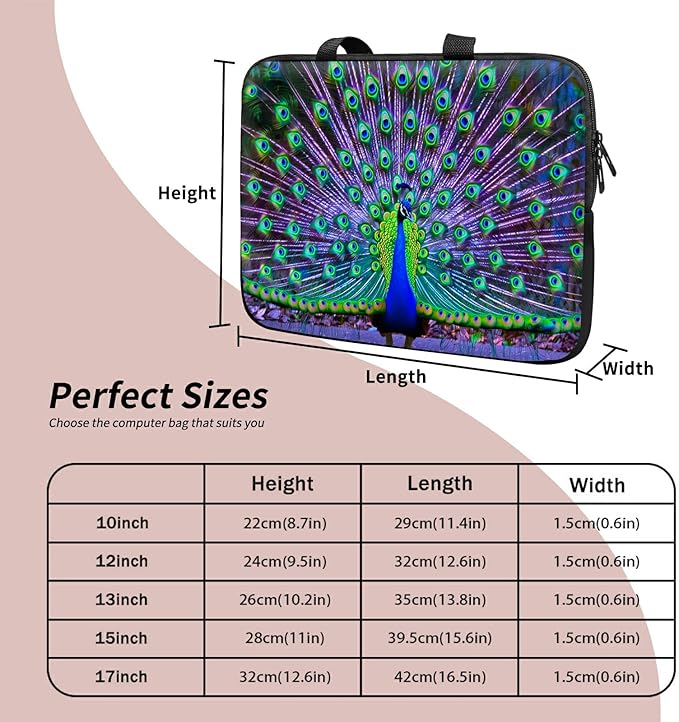 Laptop Sleeve Case Bag 15 inch, Peacock Slim Carrying Case Handbag Travel Laptop Bag for 15 inch MacBook Air M3/M2/15 Pro/Surface Laptop 7/6/5/4/3/ Dell XPS 15 Plus