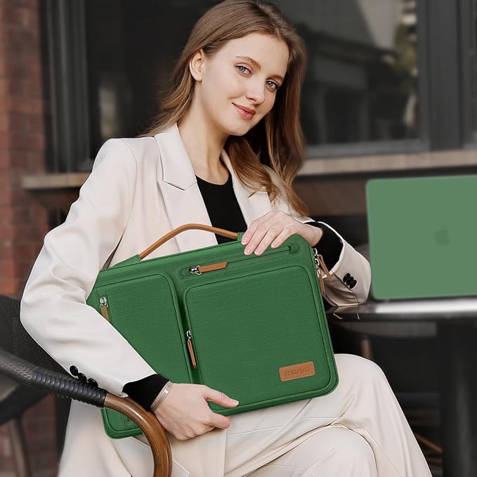 MOSISO 360 Protective Laptop Case 14 inch, 14 inch Laptop Sleeve Compatible with HP Lenovo Dell ASUS Acer, HP, Dell Latitude, Lenovo, Side Open Carrying Case with 4 Zipper Pockets&Handle, Jungle Green