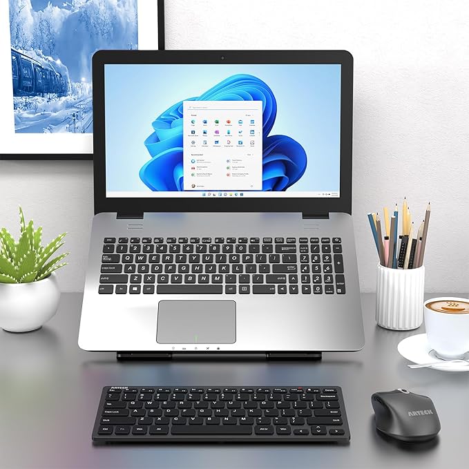 Arteck 2.4G Wireless Keyboard Ultra Slim and Compact Keyboard with Media Hotkeys for Computer Desktop PC Laptop Surface Smart TV and Windows 11/10/8/7, Black