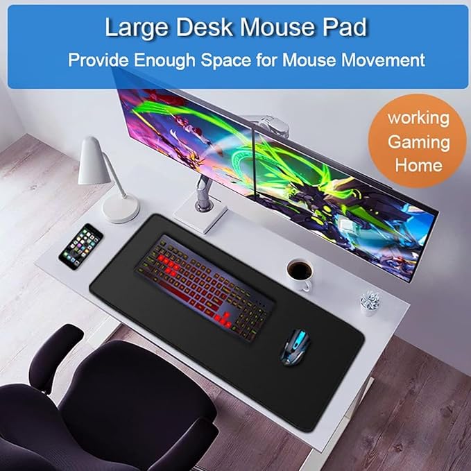 Large Gaming Mouse, 31.5x15.7 inch Large Extended Computer Keyboard Mouse Mat, Water Resist Non-Slip Mousepad Rubber Base Long XXL Desk Mouse Pad for Work & Gaming, Office & Home, Black
