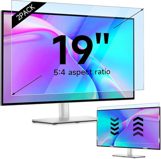 IPROKKO 2 Pack 19 inch Anti-Blue Light Monitor Screen Protector for 5:4 Widescreen, Removable Matte Anti Glare Blue Light Blocking Screen Filter, Anti-UV Eye Protection PC Computer Film [Washable Wipes Clean]