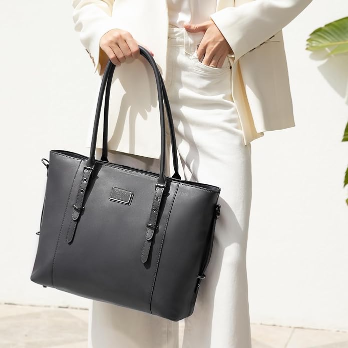 MOSISO Laptop Bag for Women, Waterproof Vintage PU Leather Briefcase Shoulder Computer Laptop Tote Bag for Office Work