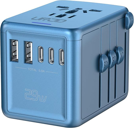 Universal Travel Adapter with 5 USB C/A Ports 30W Fast Charging, 2500W AC Outlet, International Power Adapter for Europe UK Japan, Travel Charger for Phone Laptop, 200+ Countries 10A Safety Fuse