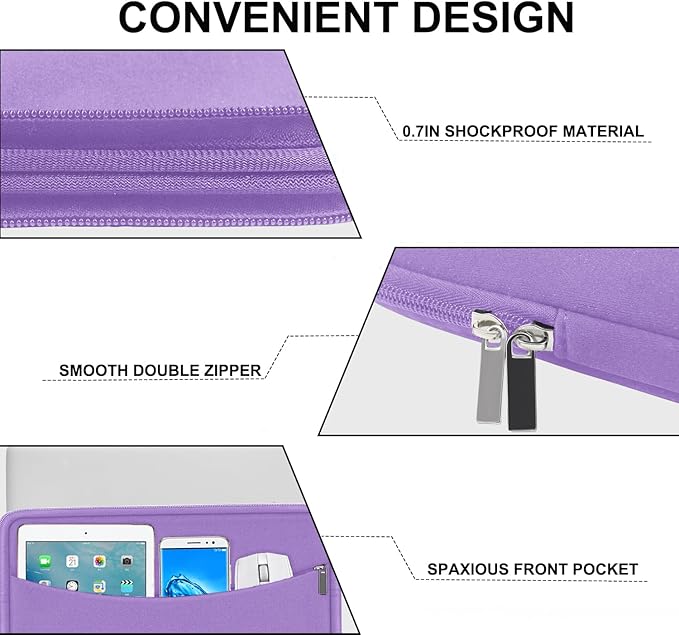 14 inch Laptop Sleeve, Shockproof Protective Laptop Cover Briefcase Carrying Computer Bag with Accessory Pocket Portable Computer Sleeve for 14" MacBook, HP, Dell, Lenovo, Acer, Purple