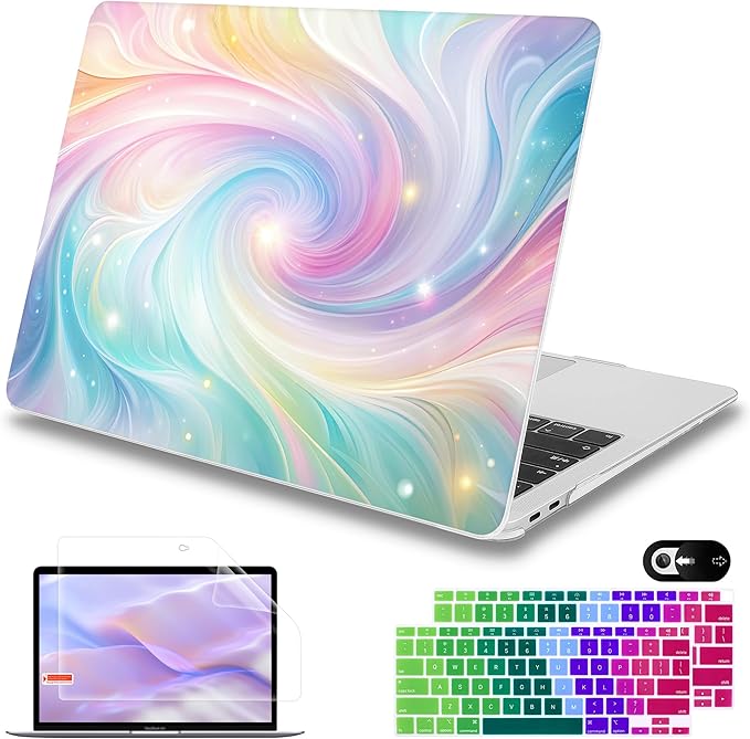 Mektron Case for MacBook Air 13 inch M1 A2337 A2179 A1932,Hard Cover 2018-2021 Air 13-inch with Touch ID, Exclusively Designed Protective Shell with Keyboard Skin+Screen Protector, Colors Swirls