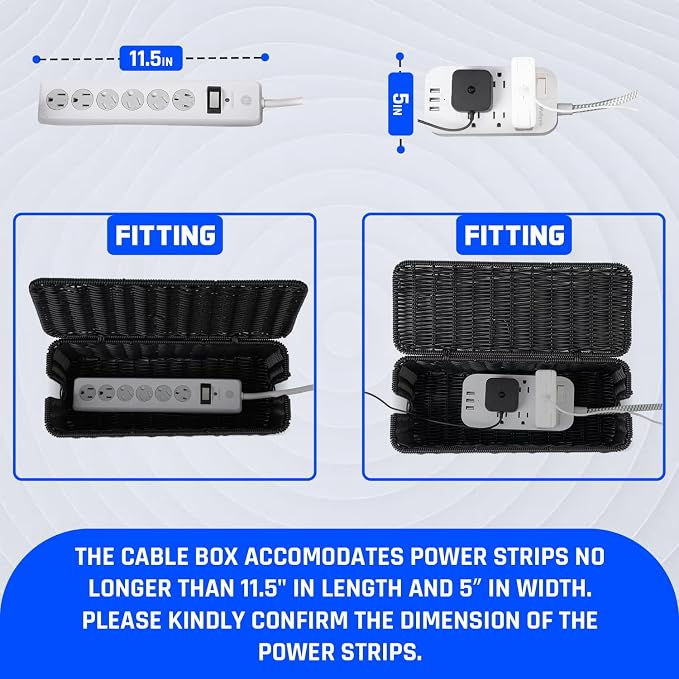 Cable Management Box, Handmade Rattan Cable Organizer with 2 Open Slots, Cord Hider for Power Strip, Router & USB Hub, Registered U.S. Design Patent (D1,112,102), 13" x 5.1" x 5.1", Black - Image 3