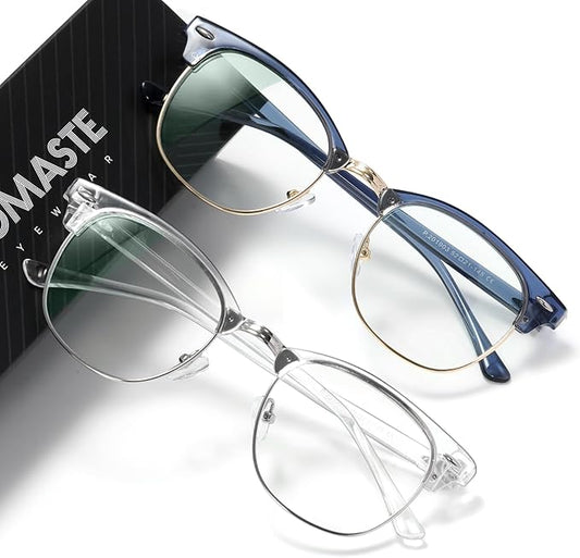 Blue Light Blocking Glasses Vintage Half Frame UV Clear Lens Anti Eyestrain Computer Gaming Glasses for Women Men