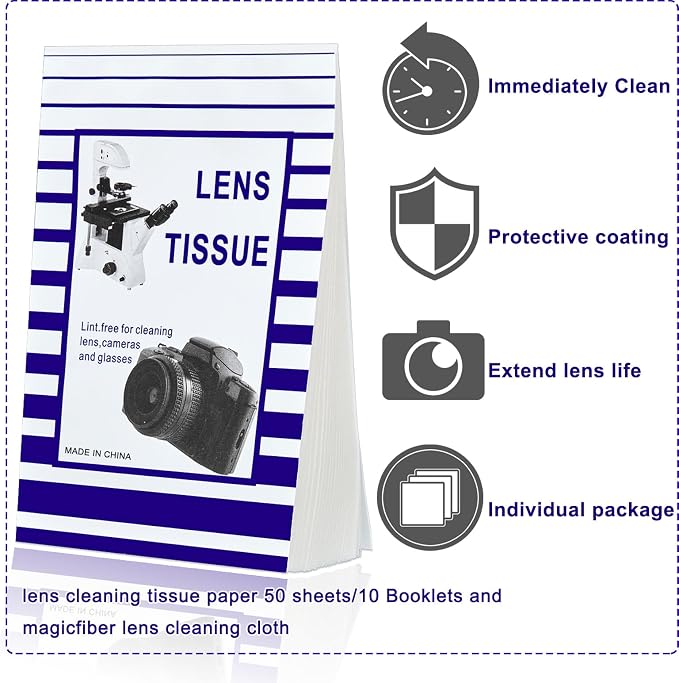 500 Pieces Lens Cleaning Paper Tissue and 2 Double Sided Cleaning Cloth-Lens Cleaning Paper for Camera Lenses, Microscopes, Computer Screens, Magnifiers, Glasses, 10 Booklets - Image 2