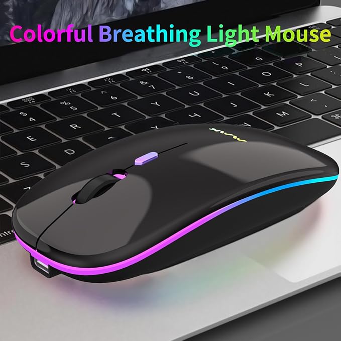 Wireless Bluetooth Mouse for Laptop, Rechargeable Mouse 2.4G USB Optical Wireless Mouse, LED Slim Dual Mode(Bluetooth 5.0 and 2.4G) Wireless for Laptop, PC, Mac OS, Android, Windows (Black)