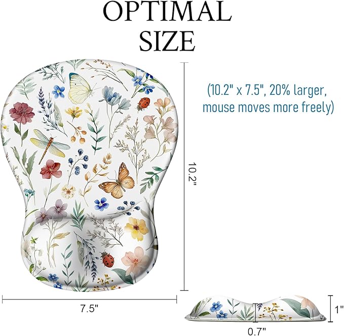 Blusabaca Mouse Pad with Wrist Rest, Butterfly Flower Ergonomic Mousepad Wrist Support for Desk, Gaming Mousepads for Wireless Mouse Computer Laptop Work Home Desk Accessories Office Supplies Decor