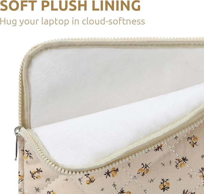 Puffy Laptop Sleeve 13 Inch Cute Quilted Laptop Protective Case Padded Floral Computer Sleeve for MacBook (A-Yellow, 13 Inch)