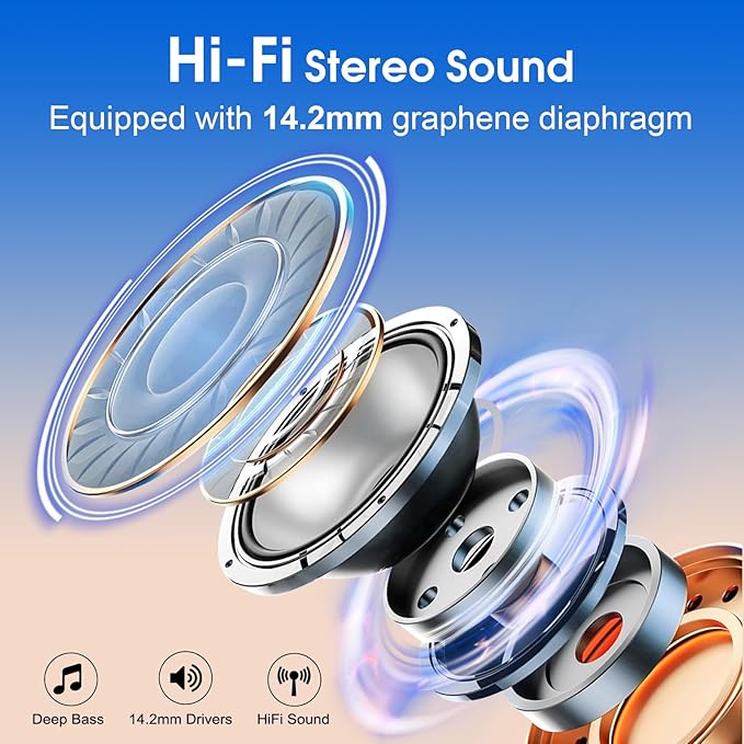 Wireless Earbuds 75hrs Bluetooth 5.4 Headphone Sport, 2026 Bluetooth Earbuds Stereo Deep Bass Over Ear Bud with Earhooks, ENC Noise Cancelling Mic, IPX7 Waterproof Earphone for Gym/Workout, Camel