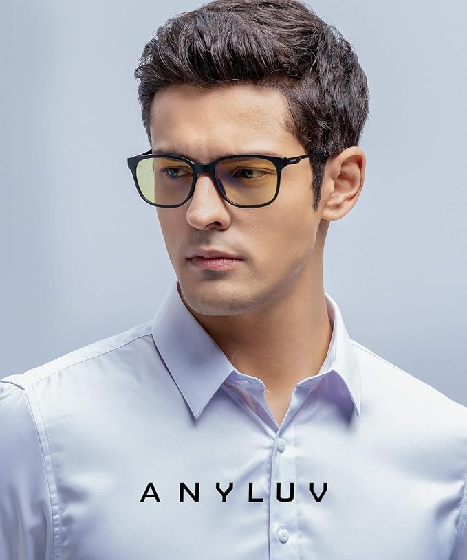 ANYLUV Blue Light Glasses for Men, Lightweight Computer Gaming Glasses, Stylish Anti Eyestrain Blue Light Blocking Men