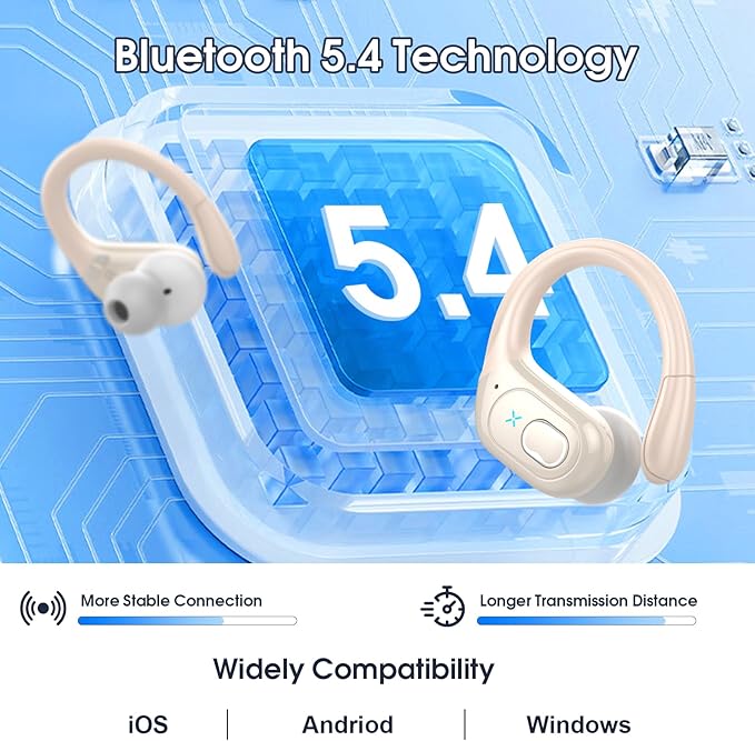 Wireless Earbuds 75hrs Bluetooth 5.4 Headphone Sport, 2026 Bluetooth Earbuds Stereo Deep Bass Over Ear Bud with Earhooks, ENC Noise Cancelling Mic, IPX7 Waterproof Earphone for Gym/Workout, Camel