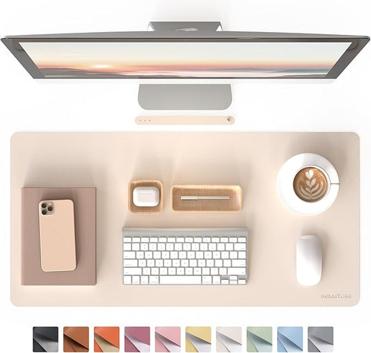 RENMTURE PU Mouse Pad, Faux Leather Large Desk Pad, Home Work Office Accessories, Non-Slip Desk Mat, Waterproof Gaming Pad Desk Blotter (32"x16", Beige)