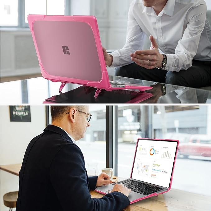 Batianda Heavy Duty Case for 13.8 inch Microsoft Surface Laptop 2024 (7th Edition) with Fold Kickstand Includes Keyboard Cover Screen Protector - Shockproof Stylish & Durable Protective Cover, Pink