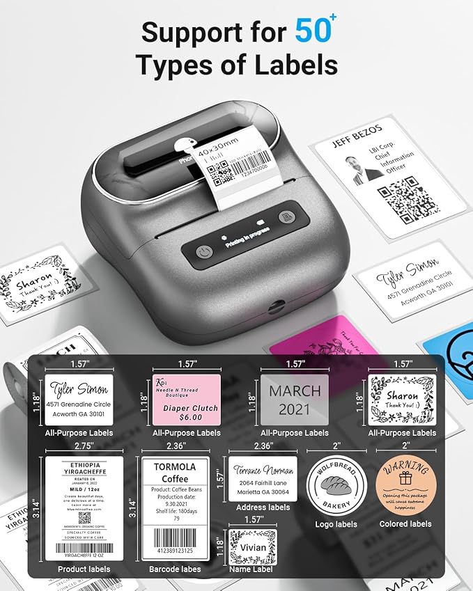 Phomemo Label Printer, M220 Thermal Bluetooth Barcode Label Maker, for Home, Office, School with Printer Case, Compatible with Phone & Laptop
