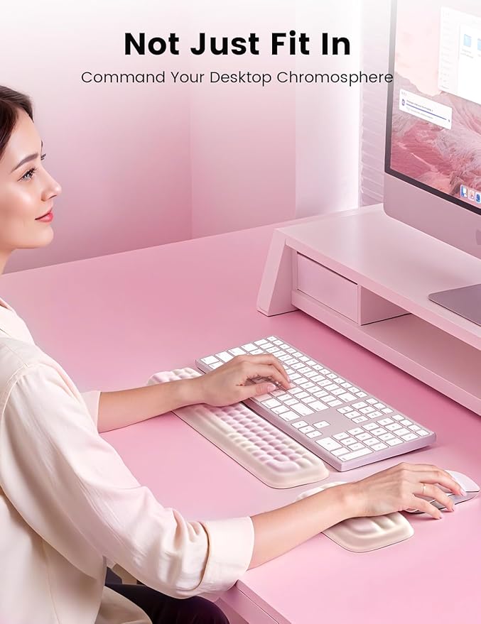 Meatanty Keyboard and Mouse Wrist Rest Set, Computer Wrist Pad Support, Ergonomic Keypad Hand Rest Combo, Memory Foam Typing Pink Desk Accessory Carpal Tunnel Cushion, Laptop Office Home School Women